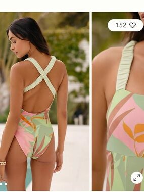 Ruffled Strap One-Piece Swimsuit in Pastel Floral